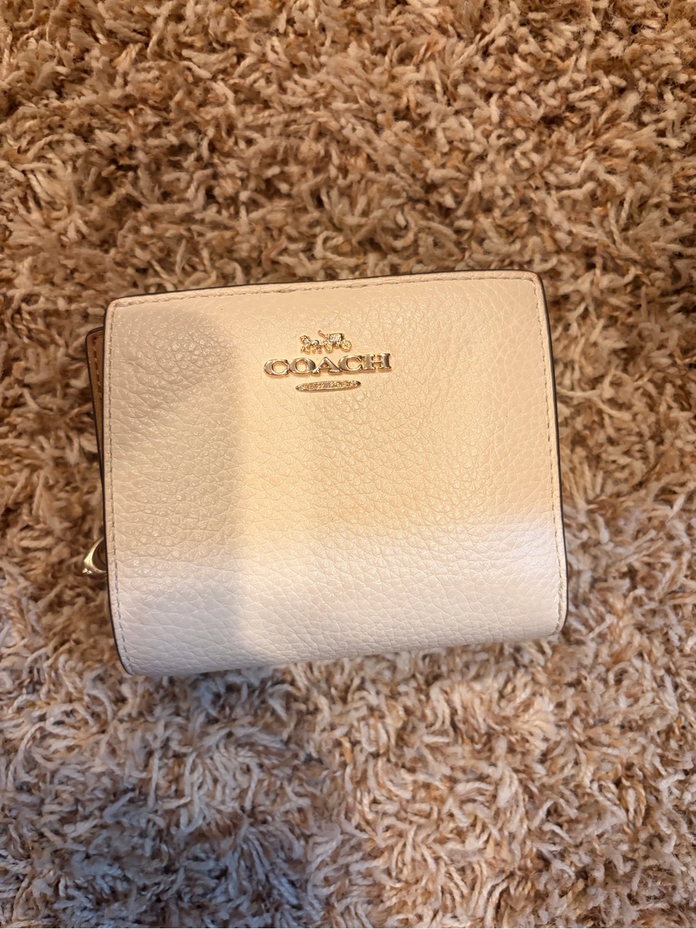 COACH Pebbled Leather Small Wallet in Cream